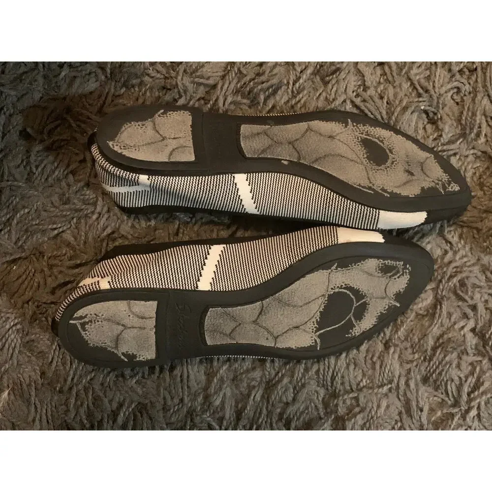 Womens Black & White Skechers Memory Foam Fabric Ballet Flats 48487 Size 9